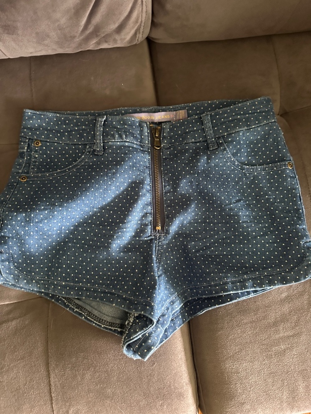 Boom Boom Jeans Blue Polka Dot Denim Shorts with Front Zip